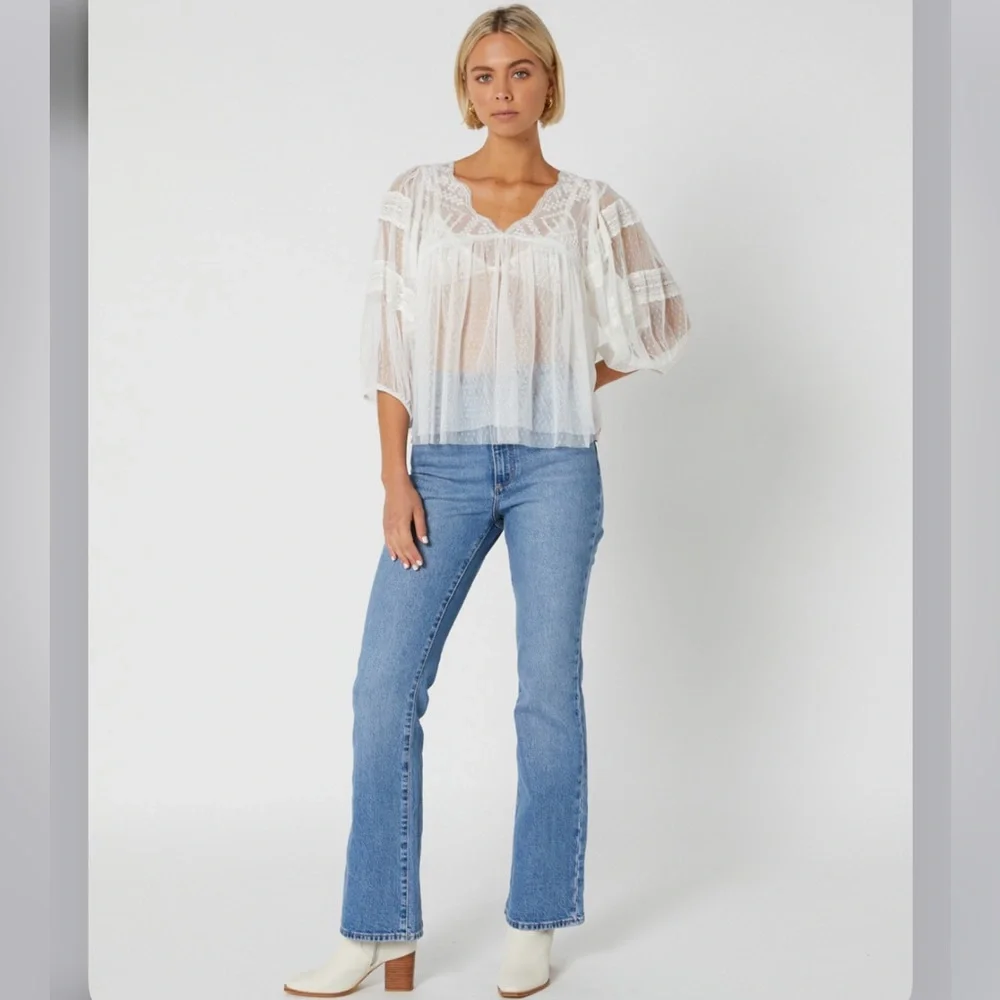 FREE PEOPLE True Candy Tunic Tulle‎ Lace Top size S